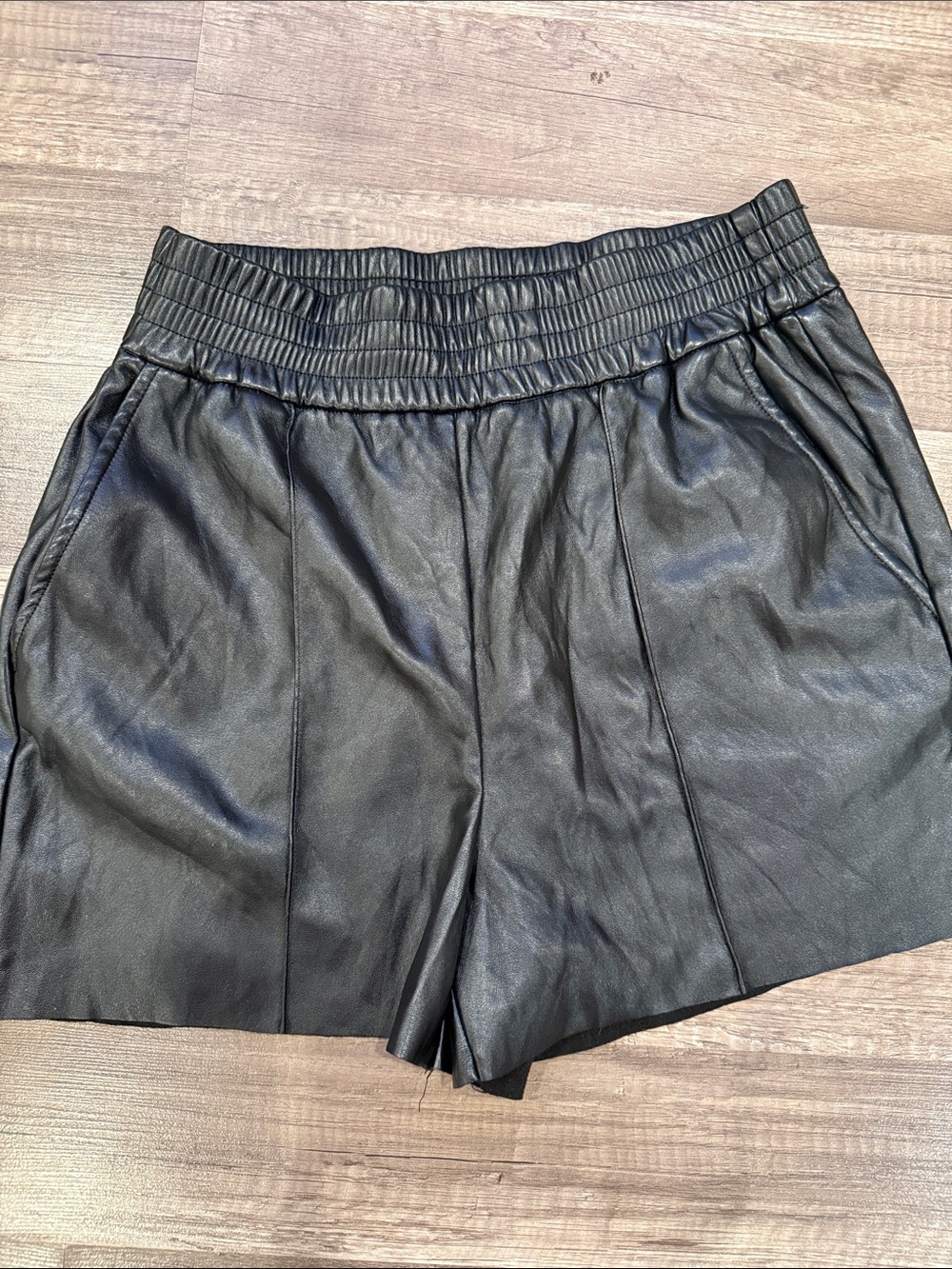 High-Waist Black Faux Leather Shorts with Elastic Waist